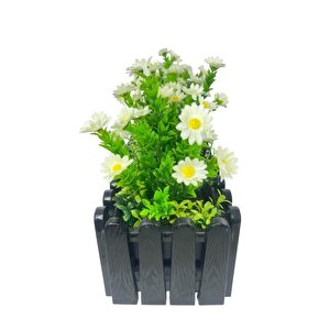 Yapay Çiçek Beyaz Kır Papatyası Siyah Çit Saksıda Küpeşte Askılı Balkon Çiçeği Çiçek Sepeti