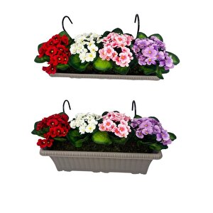 Yapay Çiçek Menekşe Mokka Küpeşte Askılı Saksıda Balkon Çiçeği