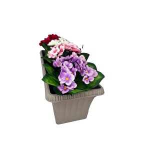 Yapay Çiçek Menekşe Mokka Küpeşte Askılı Saksıda Balkon Çiçeği
