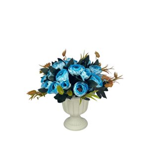 Yapay Çiçek Krem Antik Saksıda Mavi Erengül 23cm