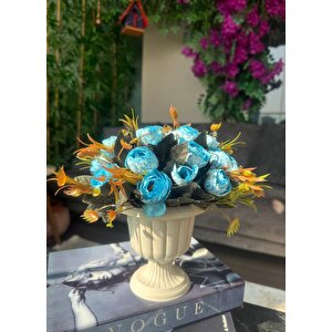 Yapay Çiçek Krem Antik Saksıda Mavi Erengül 23cm