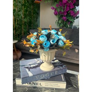 Yapay Çiçek Krem Antik Saksıda Mavi Erengül 23cm