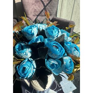 Yapay Çiçek Krem Antik Saksıda Mavi Erengül 23cm