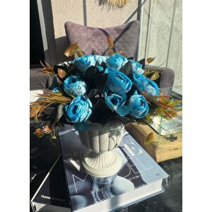 Yapay Çiçek Krem Antik Saksıda Mavi Erengül 23cm