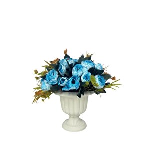 Yapay Çiçek Krem Antik Saksıda Mavi Erengül 23cm