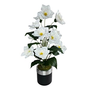 Yapay Çiçek Islak Manolya Çiçeği 12 Çiçekli 65cm Gümüş Halkalı Galvaniz Vazoda Salon Çiçeği