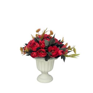 Yapay Çiçek Krem Antik Saksıda Kırmızı Erengül 23cm