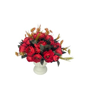 Yapay Çiçek Krem Antik Saksıda Kırmızı Erengül 23cm