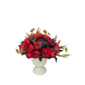 Yapay Çiçek Krem Antik Saksıda Kırmızı Erengül 23cm