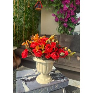 Yapay Çiçek Krem Antik Saksıda Kırmızı Erengül 23cm