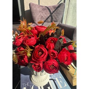 Yapay Çiçek Krem Antik Saksıda Kırmızı Erengül 23cm