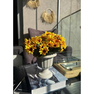 Yapay Çiçek Krem Antik Saksıda Sarı Papatya 23cm