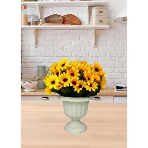 Yapay Çiçek Krem Antik Saksıda Sarı Papatya 23cm