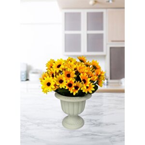 Yapay Çiçek Krem Antik Saksıda Sarı Papatya 23cm