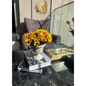 Yapay Çiçek Krem Antik Saksıda Sarı Papatya 23cm