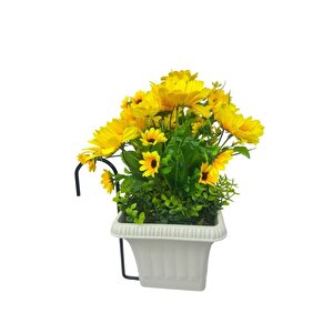 Yapay Çiçek Ay Çiçeği Krem Küpeşte Askılı Saksıda Balkon Çiçeği