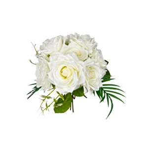 Yapay Çiçek Gelin Çiçeği Buketi Beyaz Gül 10lu Demet  Masa Üstü Vazo Çiçeği 30cm