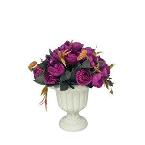 Yapay Çiçek Krem Antik Saksıda Mor Erengül 23cm