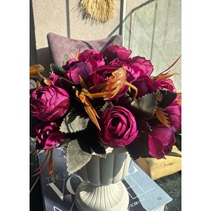 Yapay Çiçek Krem Antik Saksıda Mor Erengül 23cm