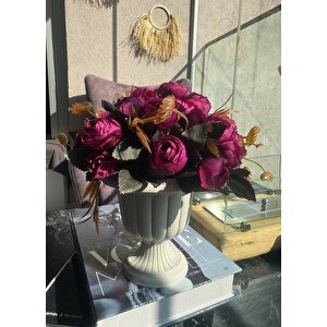 Yapay Çiçek Krem Antik Saksıda Mor Erengül 23cm