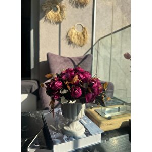 Yapay Çiçek Krem Antik Saksıda Mor Erengül 23cm