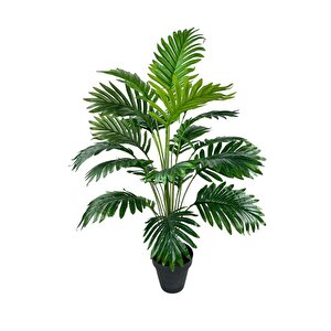 Yapay Ağaç Salon Bitkisi Areka Palmiye Siyah Saksıda 90cm 24 Yaprak Plastik