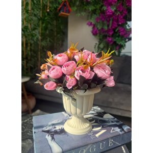 Yapay Çiçek Krem Antik Saksıda Pembe Erengül 23cm