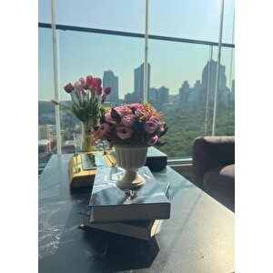 Yapay Çiçek Krem Antik Saksıda Pembe Erengül 23cm