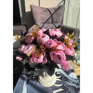 Yapay Çiçek Krem Antik Saksıda Pembe Erengül 23cm