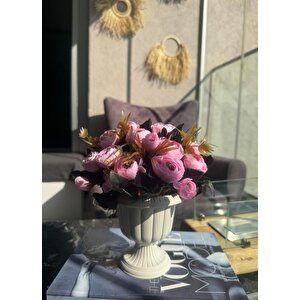 Yapay Çiçek Krem Antik Saksıda Pembe Erengül 23cm