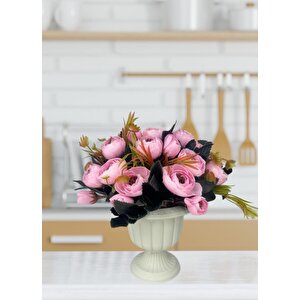 Yapay Çiçek Krem Antik Saksıda Pembe Erengül 23cm