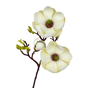 Yapay Çiçek Krem Eva Manolya 2 Çiçek 1 Tomurcuk Uzun Dal Çiçek Flowers 55cm Gerçeksi Doku