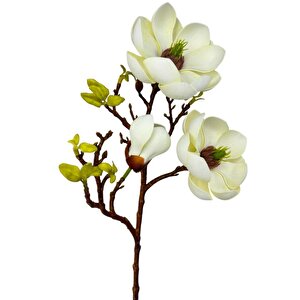 Yapay Çiçek Krem Eva Manolya 2 Çiçek 1 Tomurcuk Uzun Dal Çiçek Flowers 55cm Gerçeksi Doku