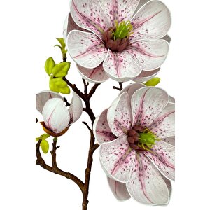 Yapay Çiçek Pembe Açık Eva Manolya 2 Çiçek 1 Tomurcuk Uzun Dal Çiçek Flowers 55cm Gerçeksi Doku