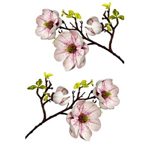 Yapay Çiçek Pembe Açık Eva Manolya 2 Çiçek 1 Tomurcuk Uzun Dal Çiçek Flowers 55cm Gerçeksi Doku