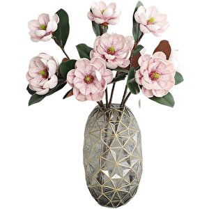 Yapay Çiçek Pembe Açık Eva Manolya 2 Çiçek 1 Tomurcuk Uzun Dal Çiçek Flowers 55cm Gerçeksi Doku