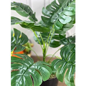 Yapay Çiçek Monstera 9 Dal Siyah Plastik Saksılı Deve Tabanı Dekoratif Süs Çiçeği