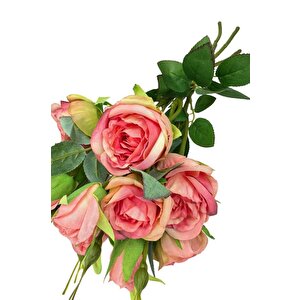 Yapay Çiçek Pembe Koyu Gül 8gül 4tomurcuklu Lüx Demet Gelin Çiçeği Buketi Masa Üstü Vazoçiçeği 47cm