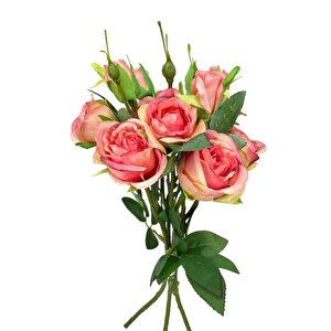 Yapay Çiçek Pembe Koyu Gül 8gül 4tomurcuklu Lüx Demet Gelin Çiçeği Buketi Masa Üstü Vazoçiçeği 47cm