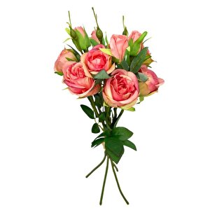 Yapay Çiçek Pembe Koyu Gül 8gül 4tomurcuklu Lüx Demet Gelin Çiçeği Buketi Masa Üstü Vazoçiçeği 47cm