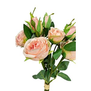 Yapay Çiçek Pembe Açık Gül 8gül 4tomurcuklu Lüx Demet Gelin Çiçeği Buketi Masa Üstü Vazoçiçeği 47cm