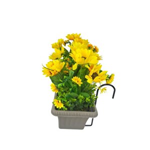 Yapay Çiçek Ay Çiçeği Mokka Küpeşte Askılı Saksıda Balkon Çiçeği