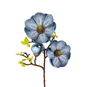 Yapay Çiçek Eva Mavi Manolya 2 Çiçek 1 Tomurcuk Uzun Dal Çiçek Flowers 55cm Gerçeksi Doku