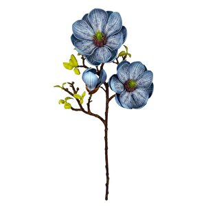 Yapay Çiçek Eva Mavi Manolya 2 Çiçek 1 Tomurcuk Uzun Dal Çiçek Flowers 55cm Gerçeksi Doku