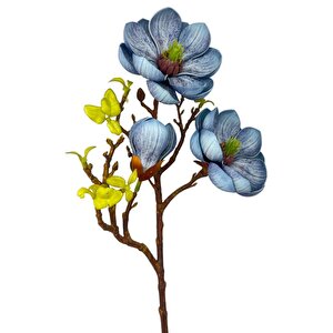 Yapay Çiçek Eva Mavi Manolya 2 Çiçek 1 Tomurcuk Uzun Dal Çiçek Flowers 55cm Gerçeksi Doku