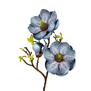 Yapay Çiçek Eva Mavi Manolya 2 Çiçek 1 Tomurcuk Uzun Dal Çiçek Flowers 55cm Gerçeksi Doku