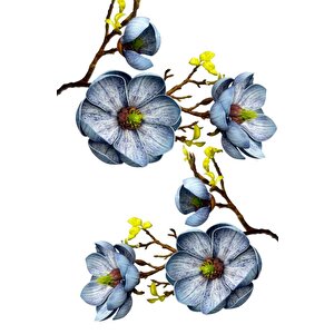 Yapay Çiçek Eva Mavi Manolya 2 Çiçek 1 Tomurcuk Uzun Dal Çiçek Flowers 55cm Gerçeksi Doku