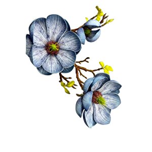 Yapay Çiçek Eva Mavi Manolya 2 Çiçek 1 Tomurcuk Uzun Dal Çiçek Flowers 55cm Gerçeksi Doku
