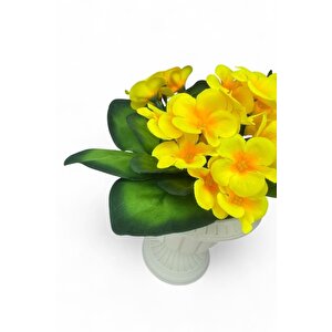 Yapay Çiçek Krem Antik Saksıda Sarı Kadife Menekşe Gerçekçi Doku 22cm