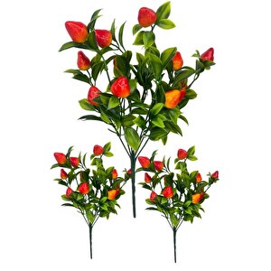 3lü Set Yapay Çilek Demeti Yapay Çiçek 30*20cm Yeşil Yapraklı